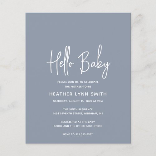 Dusty Blue Boy Budget Hello Baby Shower Invitation