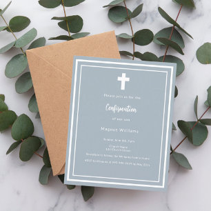 Dusty blue boy Confirmation invitation