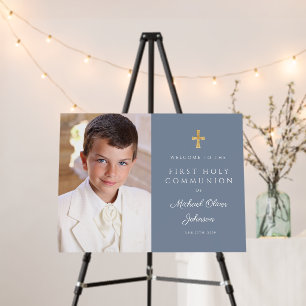 Dusty Blue Boy Photo First Communion Welcome Foam Board