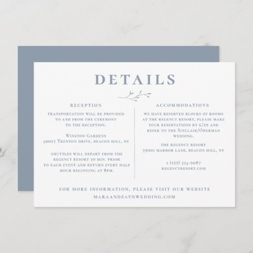 Dusty Blue Branch Wedding Details Information Invitation