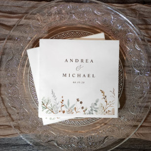 Dusty blue branches greenery wedding napkins