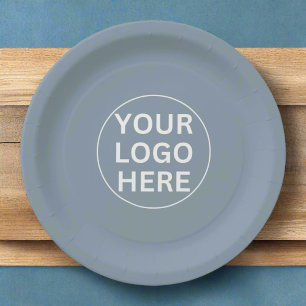 Dusty Blue Branded Event Paper Plates Company Logo