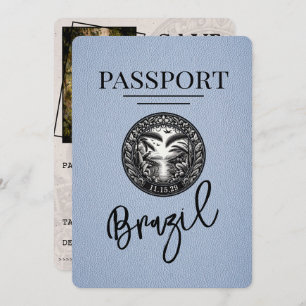 Dusty Blue Brazil Passport Save The Date