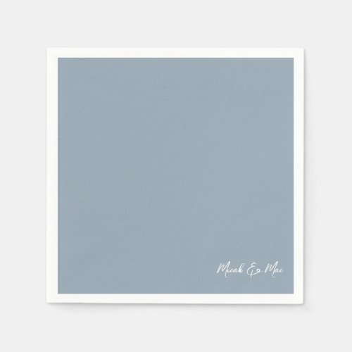 Dusty Blue Bridal Couplel Names Cocktail Napkins