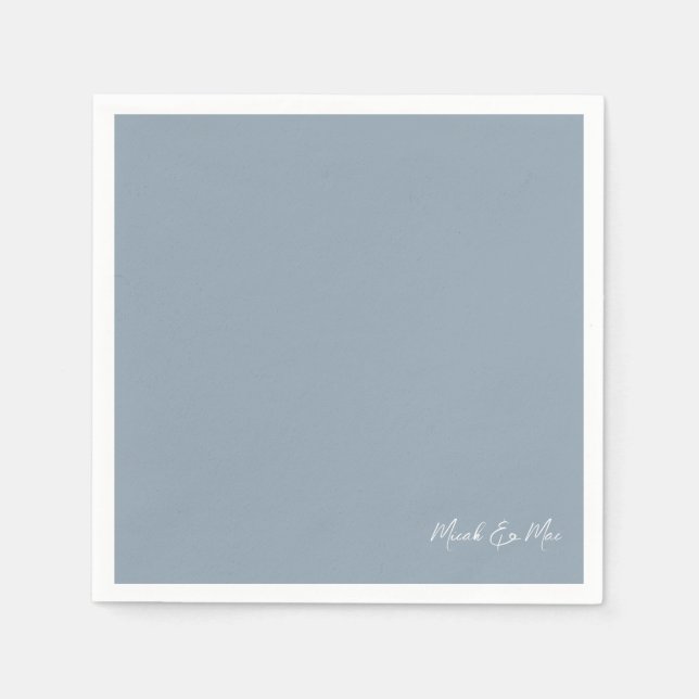 Dusty Blue Bridal Couplel Names Cocktail Napkins (Front)