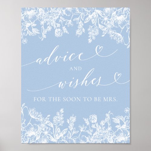 Dusty Blue Bridal Shower Advice and Wishes Sign