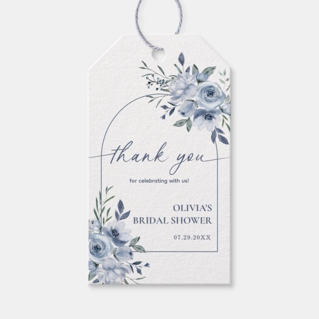 Dusty Blue Bridal Shower Arch Thank You Tag (Front)