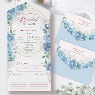 Dusty Blue Bridal Shower Blue Roses Recipe All In One Invitation