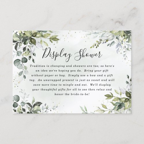 Dusty Blue Bridal Shower Boho Display Shower Cards - The design features a bouquet of watercolor greenery, eucalyptus and a succulent over a white background with dusty blue watercolor splashes. Design also features greenery in shades of dusty blue and various green colors.