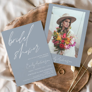 Dusty Blue Bridal Shower Elegant Script Invitation