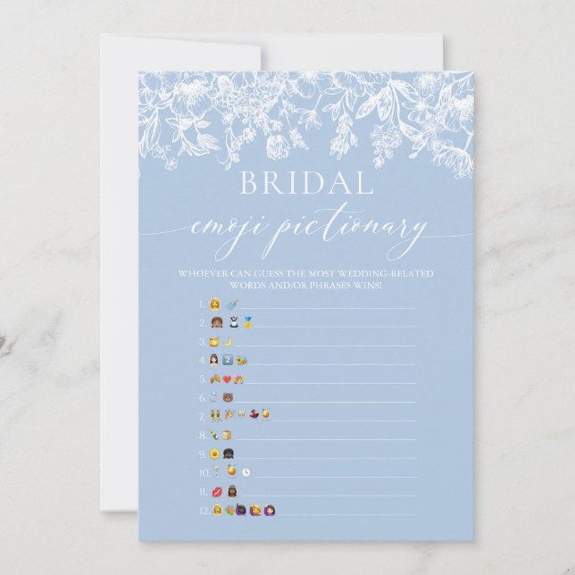 Dusty Blue Bridal Shower Emoji Pictionary Game Invitation (Front)