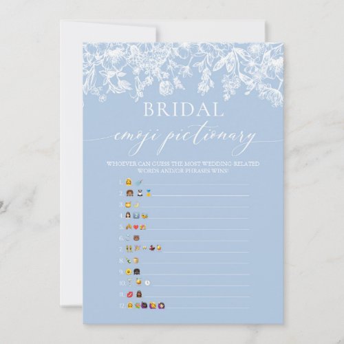 Dusty Blue Bridal Shower Emoji Pictionary Game Invitation