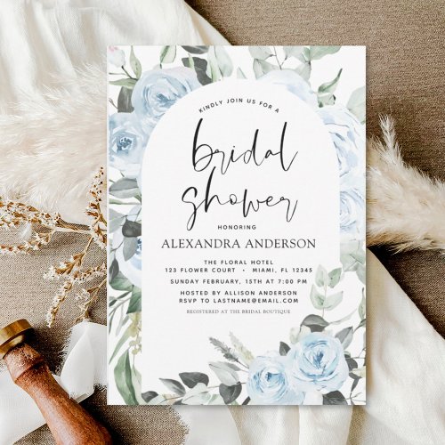 Dusty Blue Bridal Shower Eucalyptus Floral Invitation