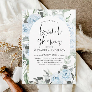 Dusty Blue Bridal Shower Eucalyptus Floral Invitation by Hot_Foil_Creations at Zazzle