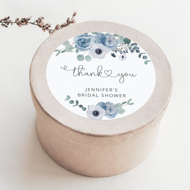 Dusty blue bridal shower favor  classic round sticker (Creator Uploaded)