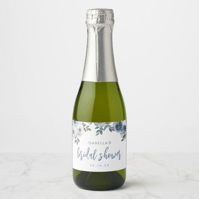Dusty Blue Bridal Shower Favor Sparkling Wine Labe Label (Front)
