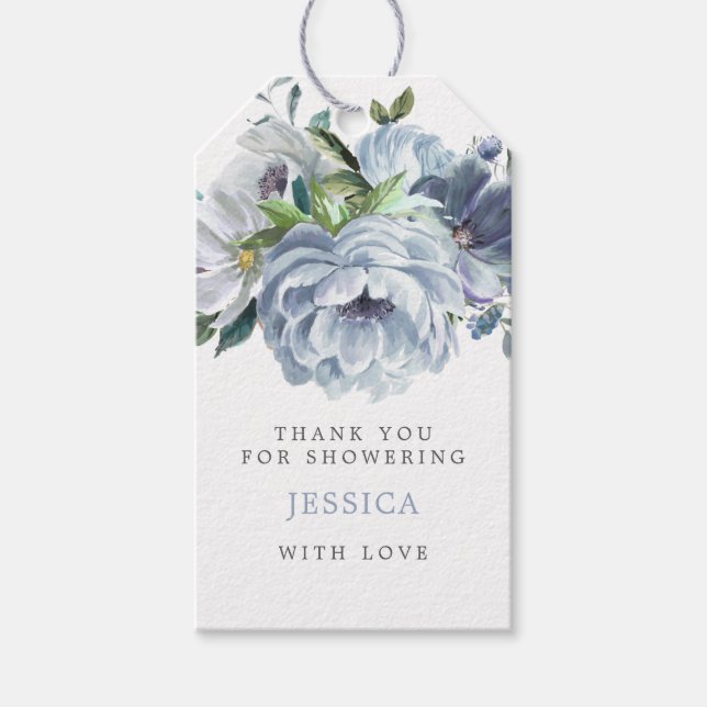 Dusty Blue Bridal Shower Favor Tag (Front)