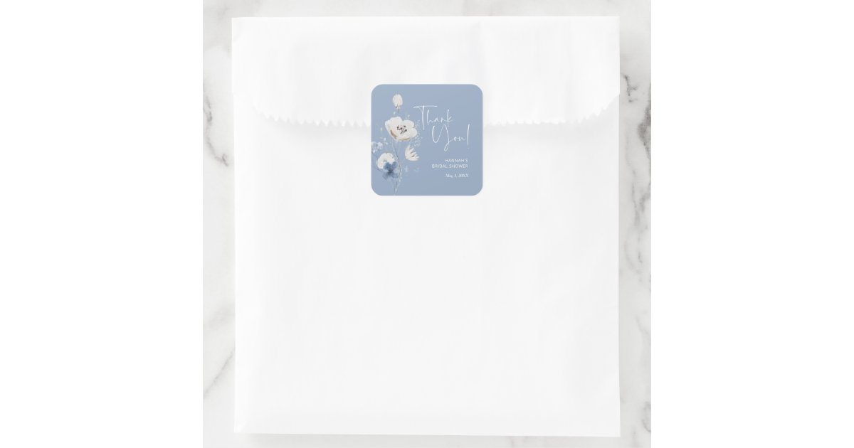 Dusty Blue Bridal Shower Favor Thank You Square Sticker | Zazzle