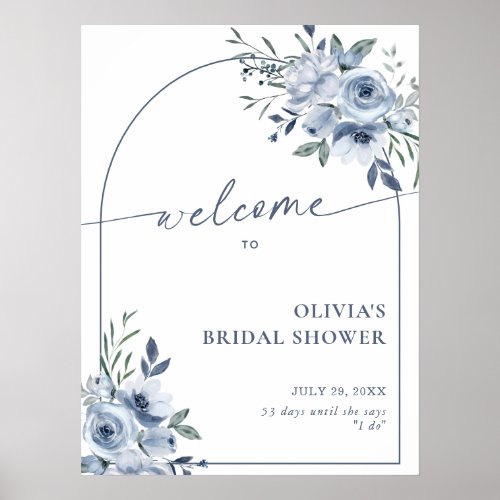 Dusty Blue Bridal Shower Floral Arch Poster