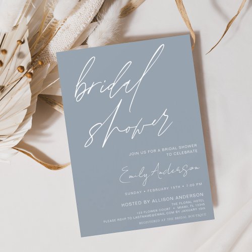 Dusty Blue Bridal Shower Handwritten Invitation