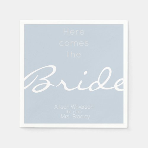 Dusty Blue Bridal Shower Here Comes the Bride Napkins