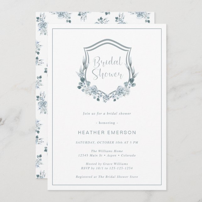 Dusty Blue Bridal Shower Invitation (Front/Back)