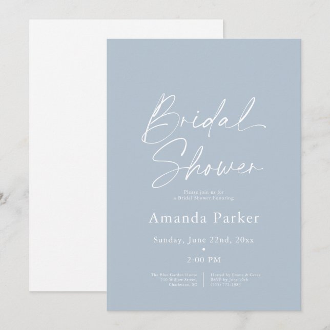 Dusty Blue Bridal Shower  Invitation (Front/Back)