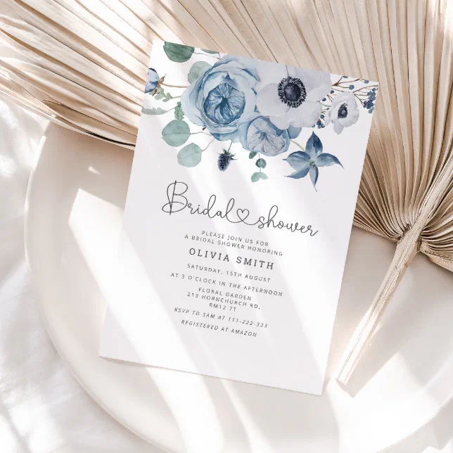 Dusty blue bridal shower invitation Zazzle