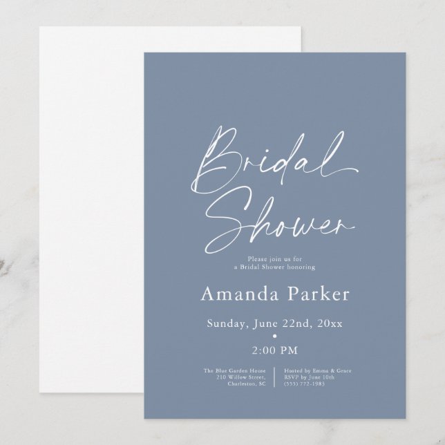 Dusty Blue Bridal Shower  Invitation (Front/Back)