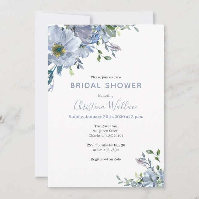 Dusty Blue Bridal Shower Invitations (Front)