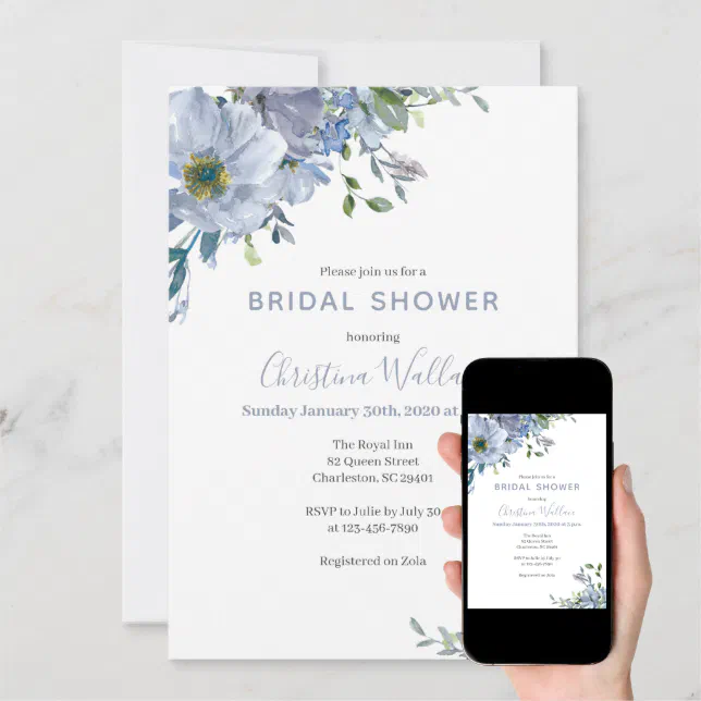 Dusty Blue Bridal Shower Invitations | Zazzle