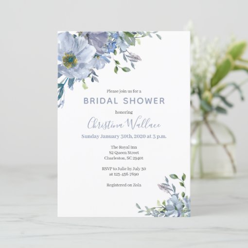 Dusty Blue Bridal Shower Invitations | Zazzle