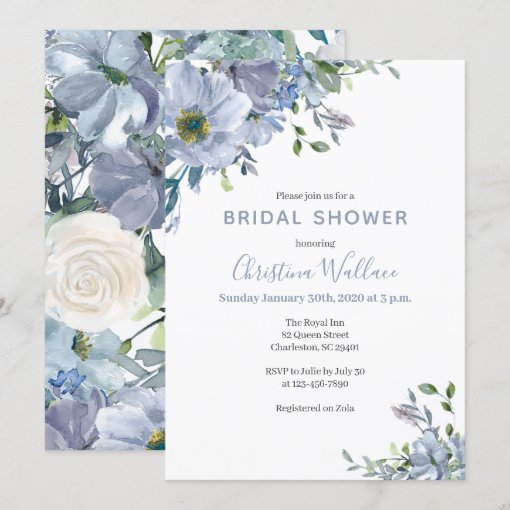 Dusty Blue Bridal Shower Invitations | Zazzle