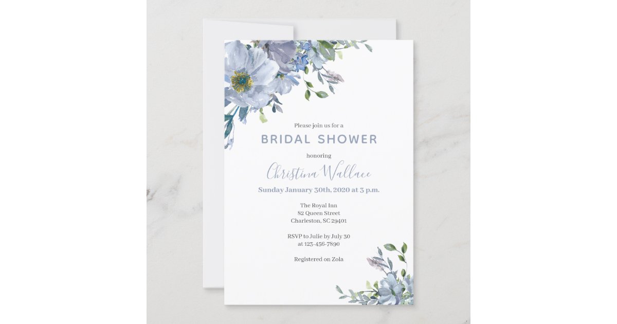 Dusty Blue Bridal Shower Invitations | Zazzle
