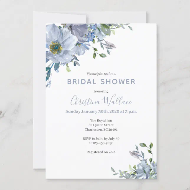 Dusty Blue Bridal Shower Invitations | Zazzle