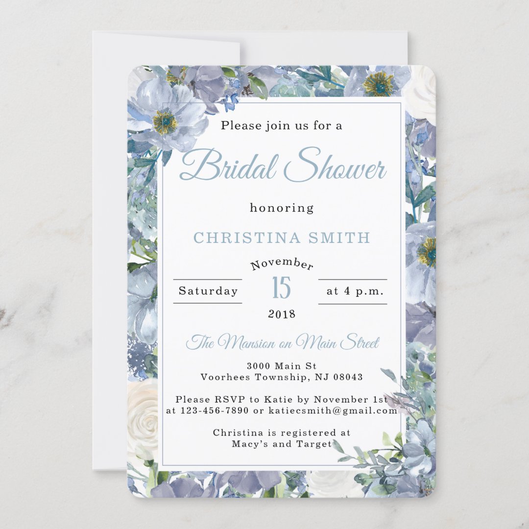 Dusty Blue Bridal Shower Invitations | Zazzle