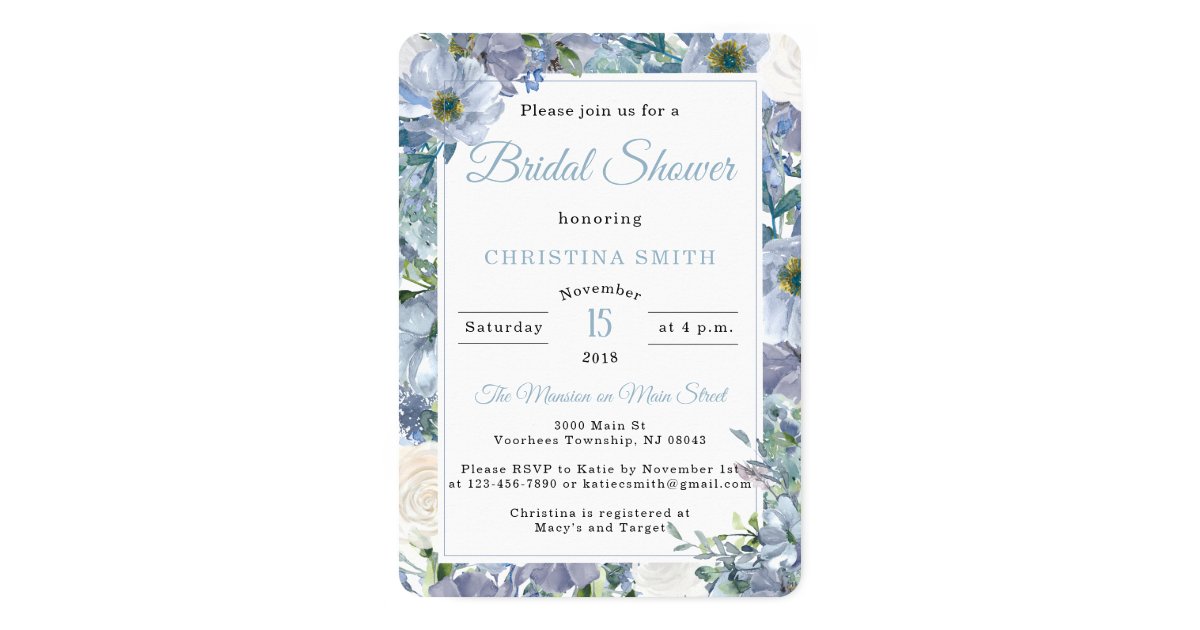 Dusty Blue Bridal Shower Invitations | Zazzle.com