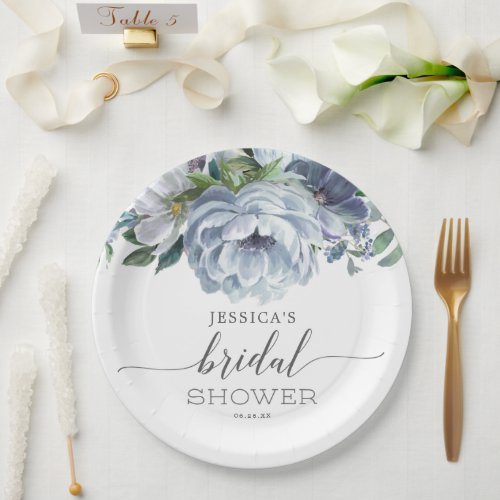 Dusty Blue Bridal Shower Paper Plates