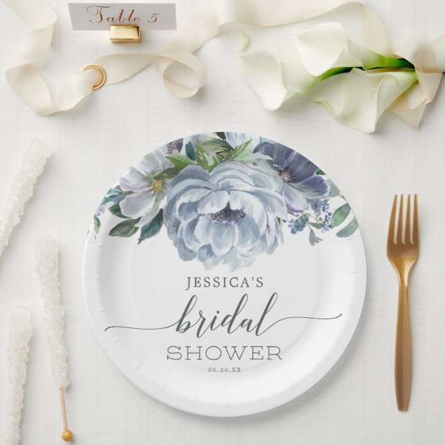 Dusty Blue Bridal Shower Paper Plates (Wedding)