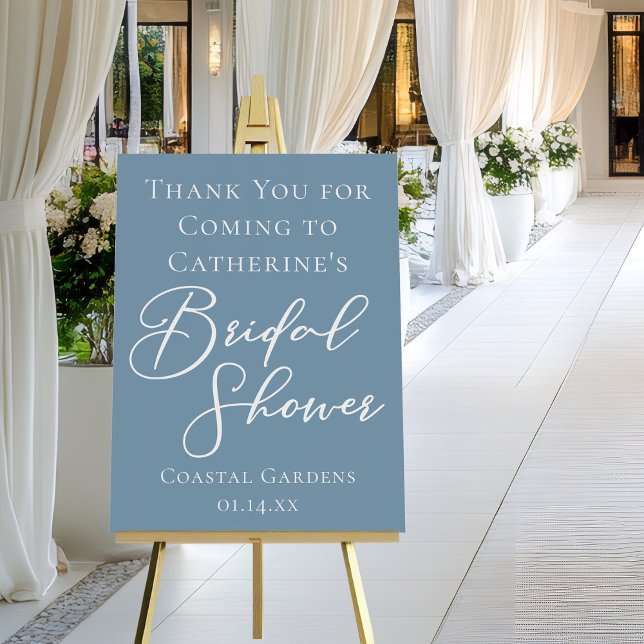 Dusty Blue Bridal Shower Personalized White Script Foam Board (Creator Uploaded)