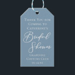 Dusty Blue Bridal Shower Personalized White Script Gift Tags<br><div class="desc">A chic dusty blue bridal shower gift tag for a summer coastal event by the sea. Personalize this light grey blue favor tag with elegant minimalist typography to match your tranquil bridal color scheme.</div>