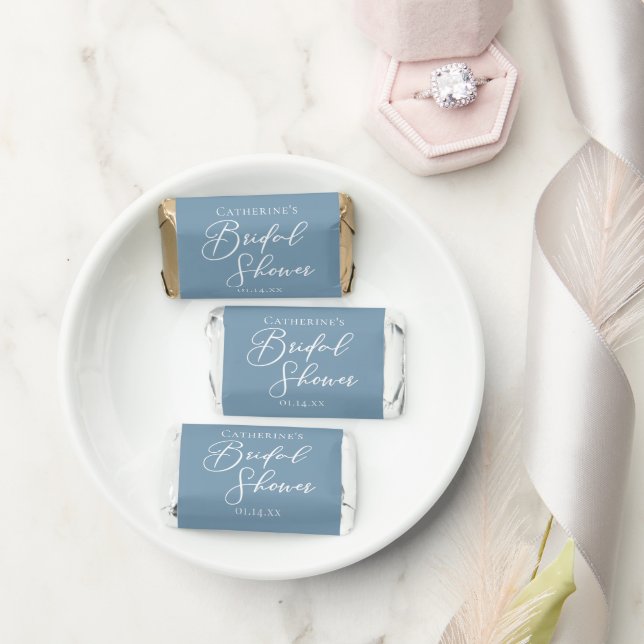 Dusty Blue Bridal Shower Personalized White Script Hershey's Miniatures (Wedding)