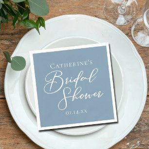 Dusty Blue Bridal Shower Personalized White Script Napkins