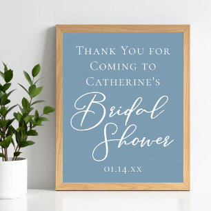 Dusty Blue Bridal Shower Personalized White Script Poster