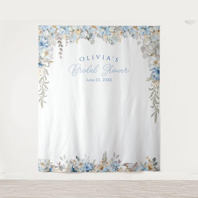Dusty Blue Bridal Shower Photo Booth Backdrop (Front)