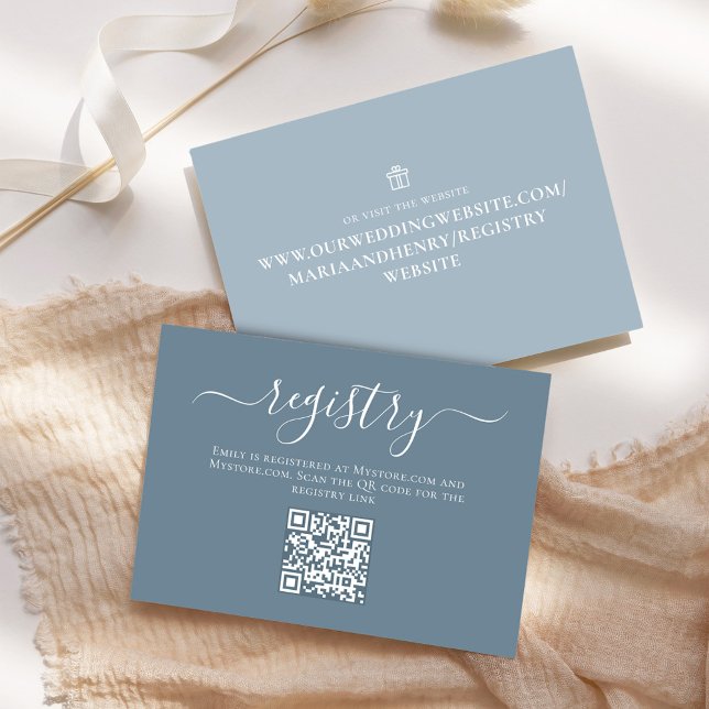 Dusty Blue Bridal Shower QR Code Gift Registry  Enclosure Card (Bridal shower enclosure gift registry cards. With a QR code. )
