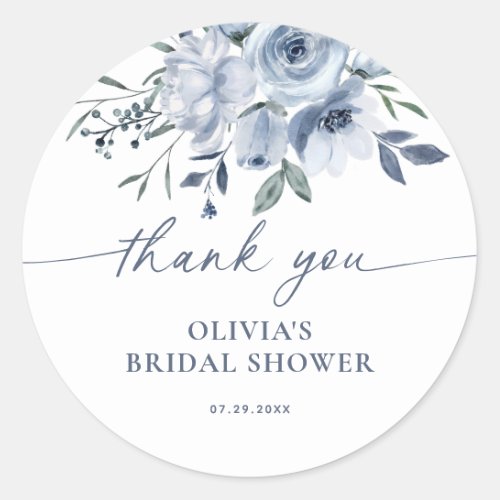 Dusty Blue Bridal Shower Thank You Classic Round Sticker