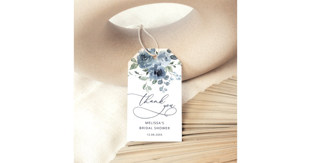 Dusty Blue Bridal Shower Thank You Gift Tags | Zazzle