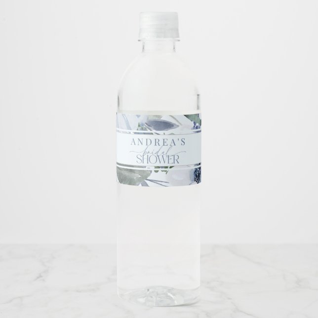 Dusty Blue Bridal Shower  Water Bottle Label (Front)
