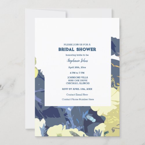 Dusty Blue Bridal Shower Wedding Yellow Floral Art Invitation